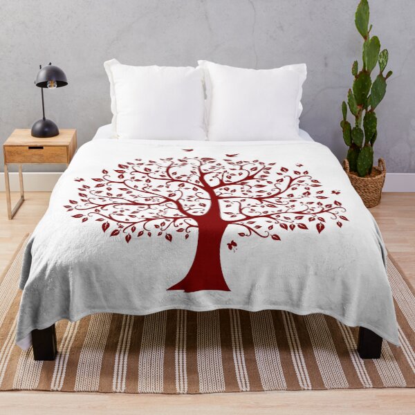 Item preview, Tree With Birds, Butterflies And Leaves Maroon design designed and sold by DarkHumorstore.