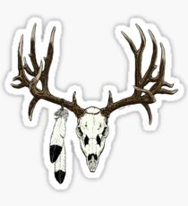 Deer skull with eagle feather Sticker