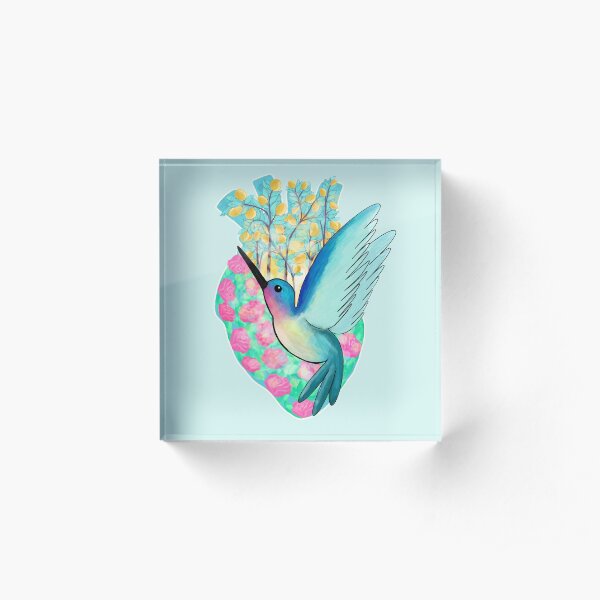 Hummingbird Heart Acrylic Block