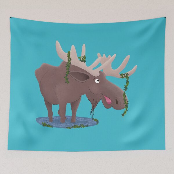 Item preview, Funny happy moose cartoon illustration designed and sold by FrogFactory.