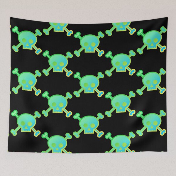Item preview, Skull and Crossbones Pirate Flag Green Blue Yellow Gradient Pastel Goth designed and sold by MOP-tees.