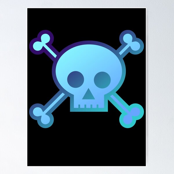 Item preview, Skull and Crossbones Pirate Flag Fiery Aqua Blue Gradient Pastel Goth designed and sold by MOP-tees.