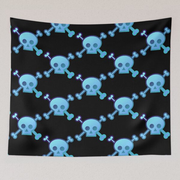 Item preview, Skull and Crossbones Pirate Flag Fiery Aqua Blue Gradient Pastel Goth designed and sold by MOP-tees.