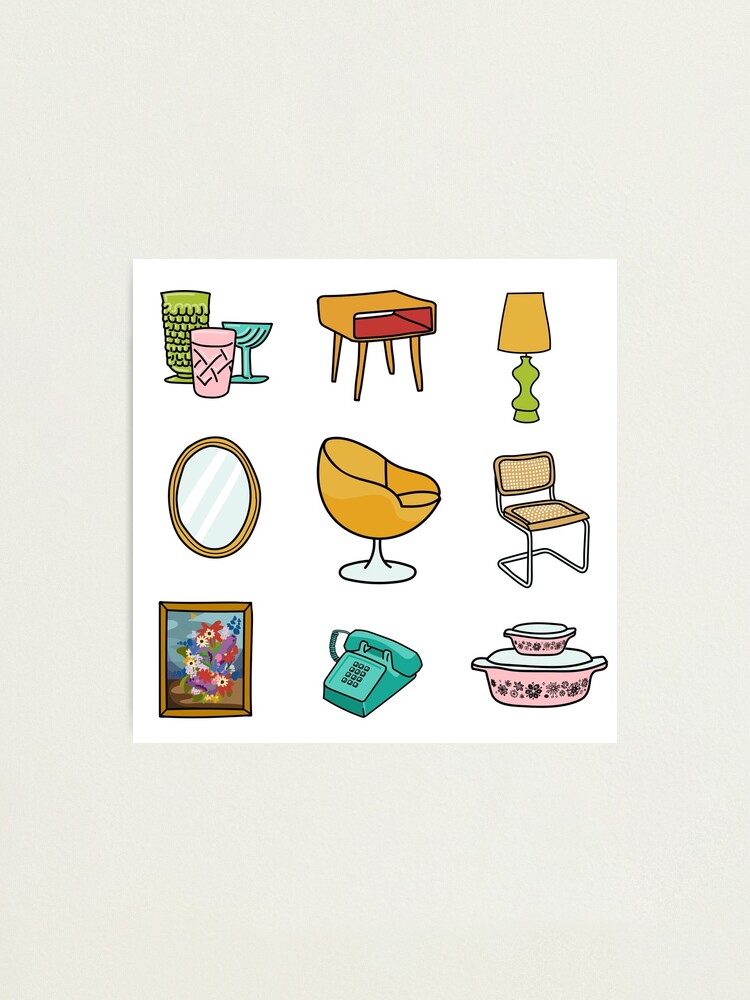 stickers of vintage household clothing items pack 1 of 2 lamps furniture artwork journals diaries scrapbooking sticker books photographic print by hanlar redbubble