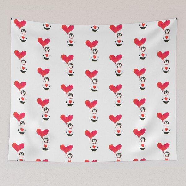 Item preview, Cute Penguin with Big Red Heart Balloon designed and sold by rosendosen.