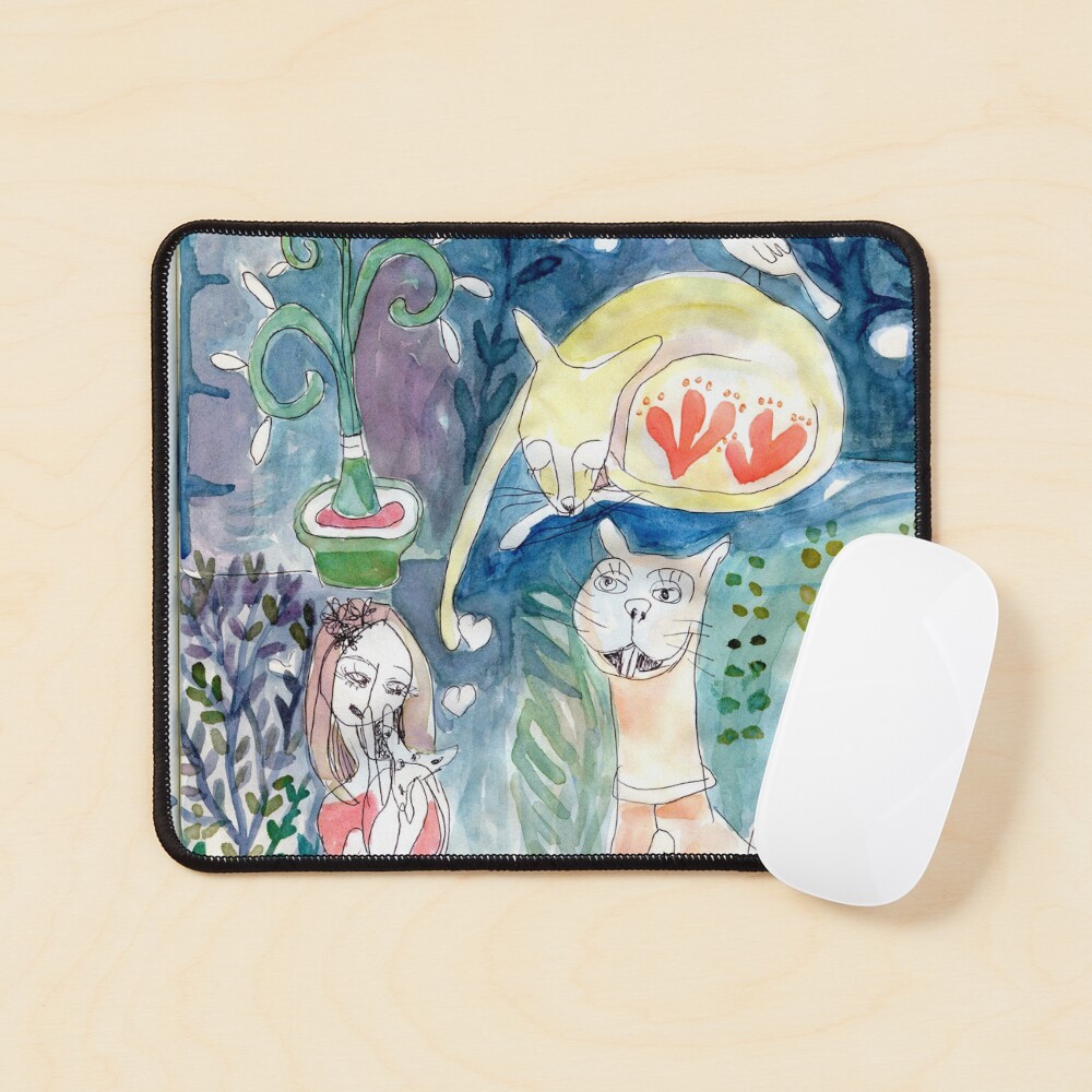Cat in the Night Abstract Birds Meloearth Mouse Pad