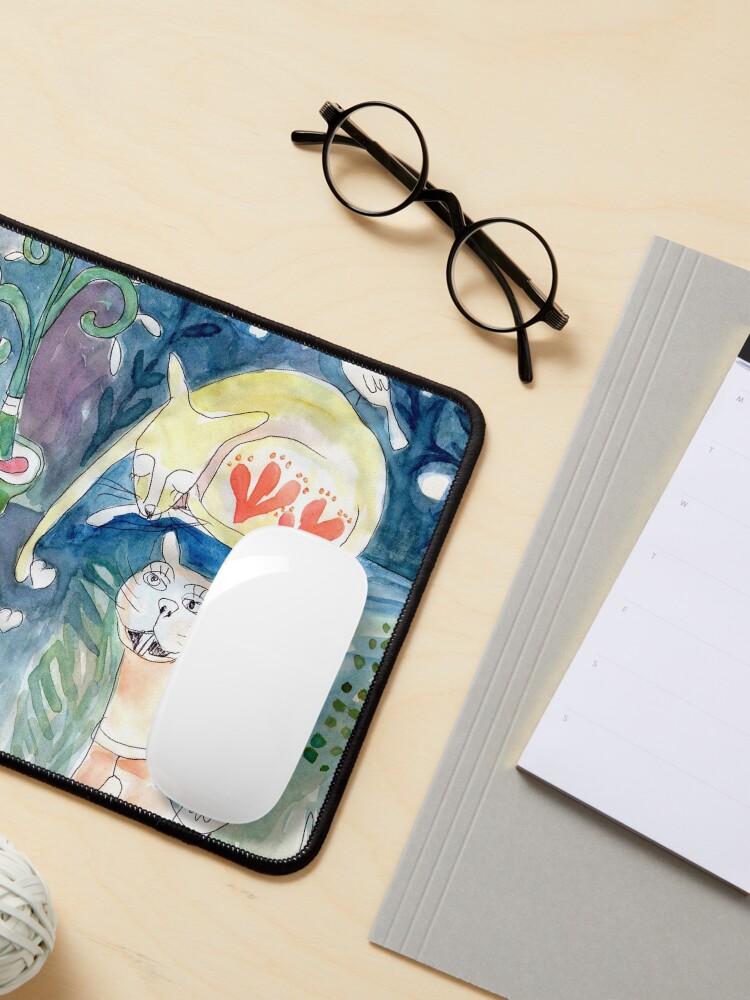 Alternate view of Cat in the Night Abstract Birds Meloearth Mouse Pad