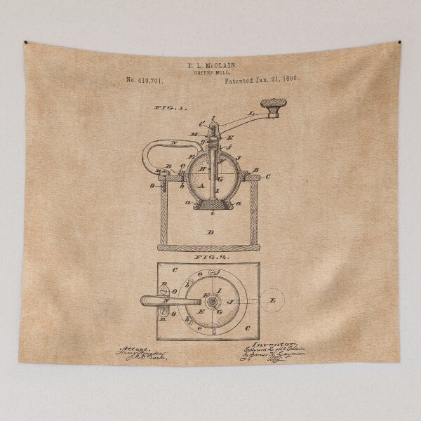 Item preview, PATENT DRAWING / 1890 - Coffee Mill - Vintage designed and sold by danielcoulmann.