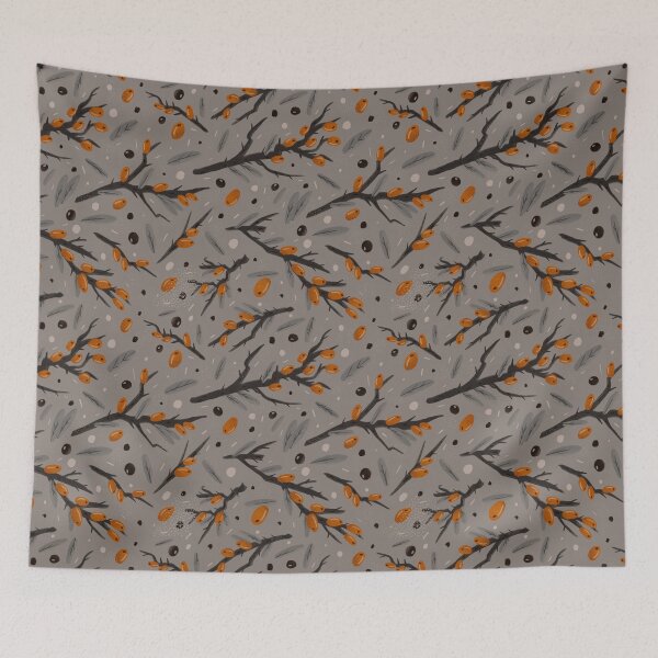 Item preview, Sea buckthorn and juniper berries autumn print designed and sold by semisoberme.