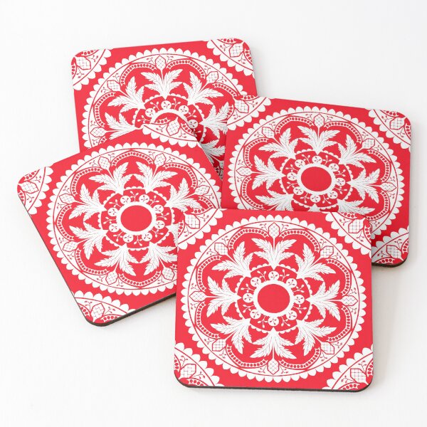 Item preview, Acanthus Mandala in White on Red designed and sold by AlteredAtelier.
