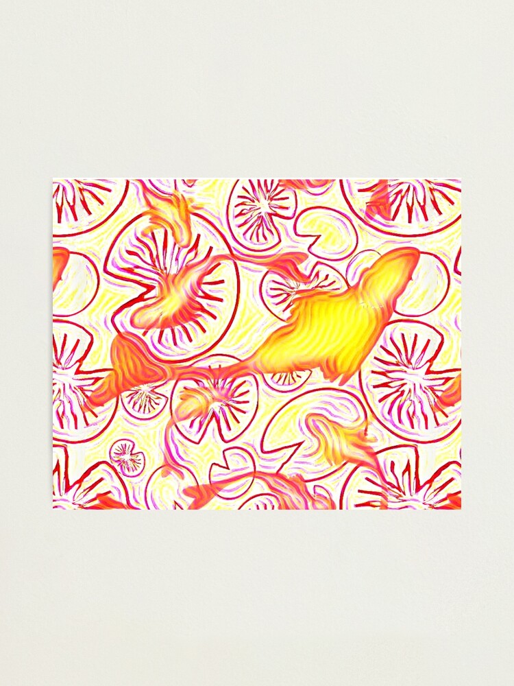 "fish tails, fish glassmorphism, red, yellow, lineart, red line