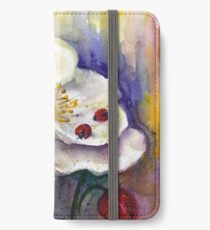 Strawberry - White Flowers - Original Watercolor Painting iPhone Wallet/Case/Skin