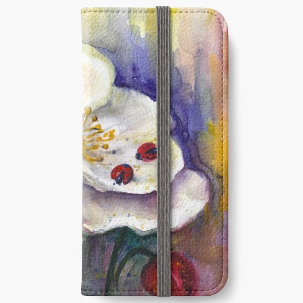 Strawberry - White Flowers - Original Watercolor Painting iPhone Wallet