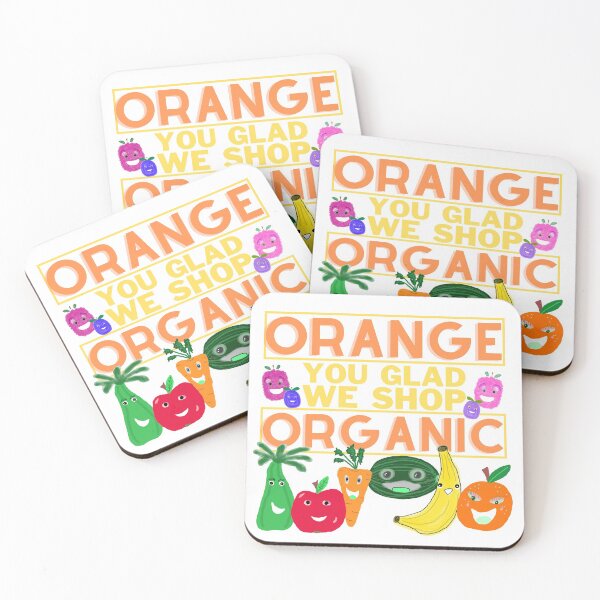 Item preview, Orange You Glad We Shop Organic Pun, 7 Cartoon Fruits And Veggies designed and sold by H3designs.