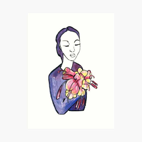 Dame mit Blumen - Lady with flowers Kunstdruck