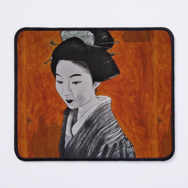 Item preview, Geisha with Black Comb Hair on Orange & Map background designed and sold by Anne-Maree Hunter.