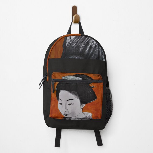 Item preview, Geisha with Black Comb Hair on Orange & Map background designed and sold by Anne-Maree Hunter.