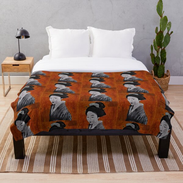 Item preview, Geisha con peine negro sobre fondo naranja y mapa designed and sold by Anne-Maree Hunter.