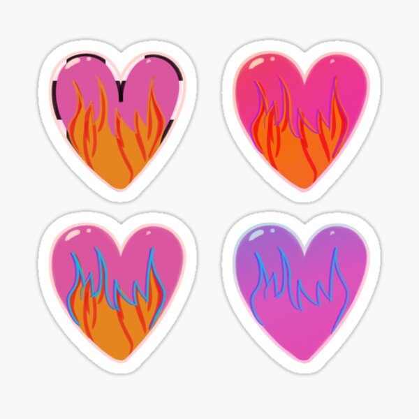 Pink Flame Heart Set Sticker