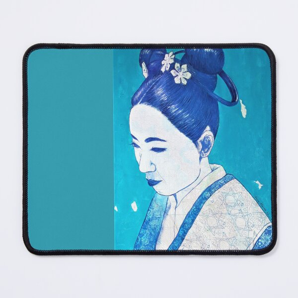 Item preview, Geisha Blue Hoop Hair on Turquoise designed and sold by Anne-Maree Hunter.