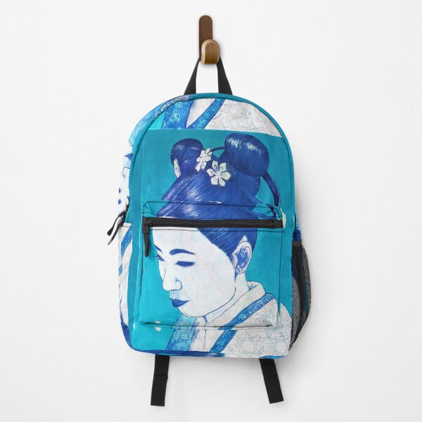 Item preview, Geisha Blue Hoop Hair on Turquoise  designed and sold by Anne-Maree Hunter.