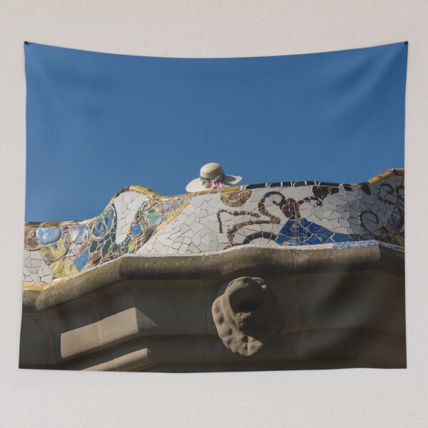 Item preview, Serendipitous Straw Hat - Antoni Gaudi Trencadis Mosaic Bench in Park Guell Barcelona designed and sold by Georgia Mizuleva.