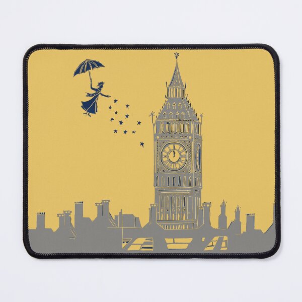 Item preview, Mary Poppins and Big Ben Lino Print in Mustard and Grey designed and sold by Maddy Bennett.