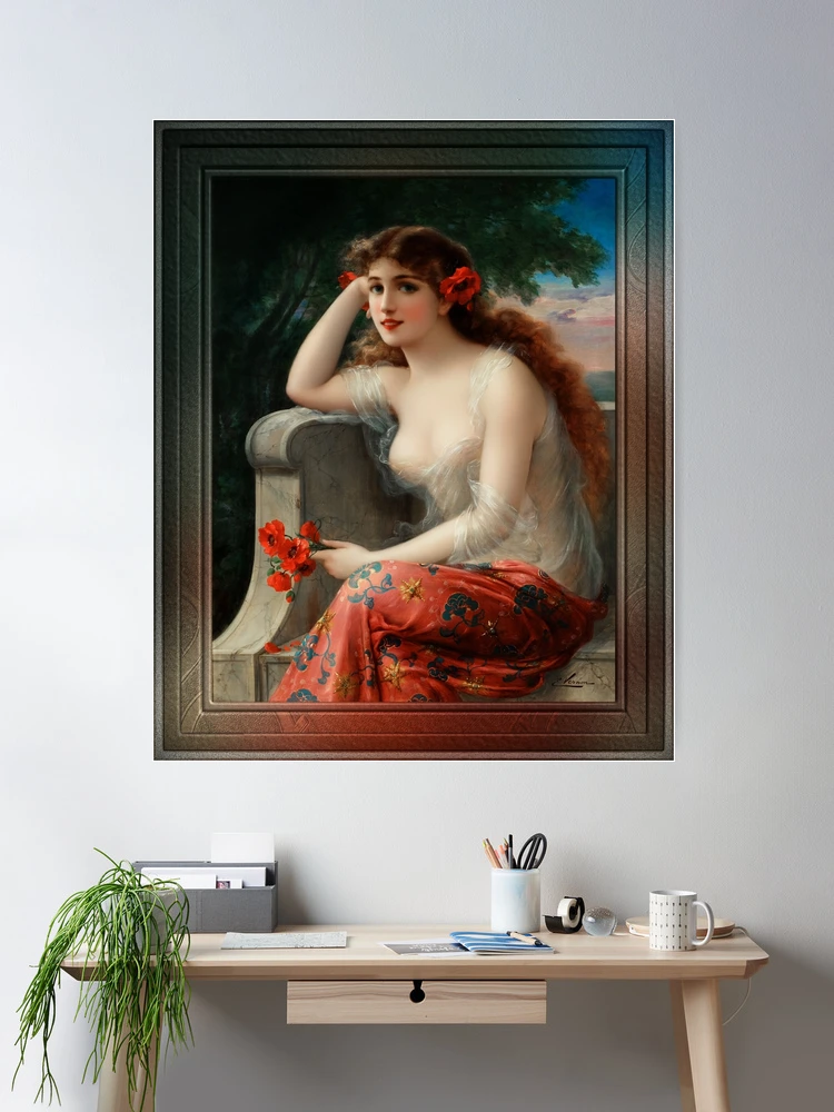 Girl with a Poppy by Emile Vernon - Enchanting Beauty 2 Girl with a Poppy by Émile Vernon Vintage Art Xzendor7 Old Masters Reproductions Room Decor Poster Art Print
