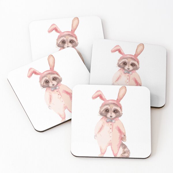 Item preview, cute raccoon in a pink hare costume designed and sold by AlinaGil.