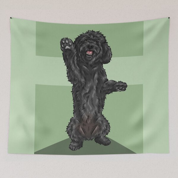 Item preview, Cute Black Cockapoo Dog | Green Background designed and sold by shirinsart.