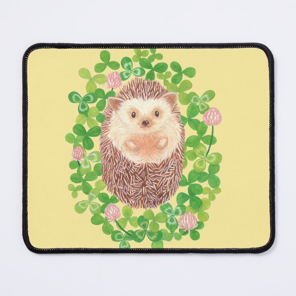 Item preview, cute hedgehog in cloverfield on pastel yellow background designed and sold by EllenLambrichts.