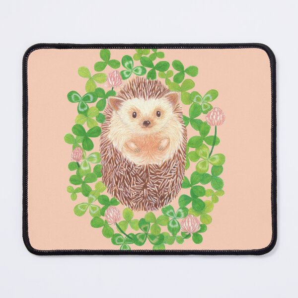 Item preview, cute hedgehog in cloverfield on terracotta pink background designed and sold by EllenLambrichts.