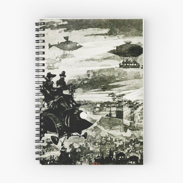Item preview, Victorian view of the future, flying fish over france Paris la nuit - Albert Robida designed and sold by Vintage Designs +.