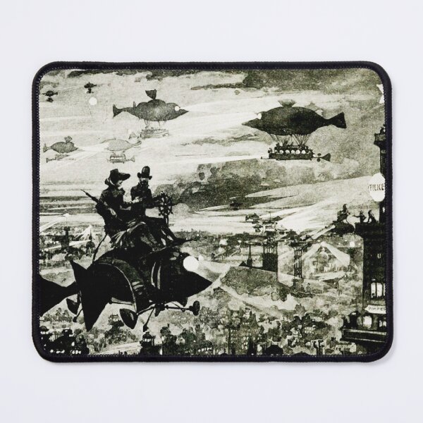 Item preview, Victorian view of the future, flying fish over france Paris la nuit - Albert Robida designed and sold by Vintage Designs +.