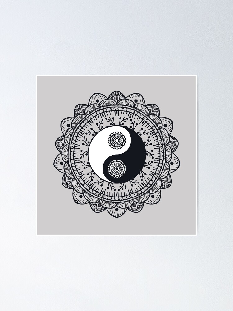 Noir et blanc fleur mandala Yin Yang Signification Amour Poster