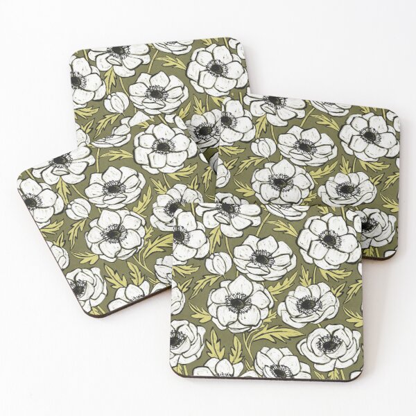 Item preview, White Chalk Anemones on Olive Green designed and sold by micklyn.