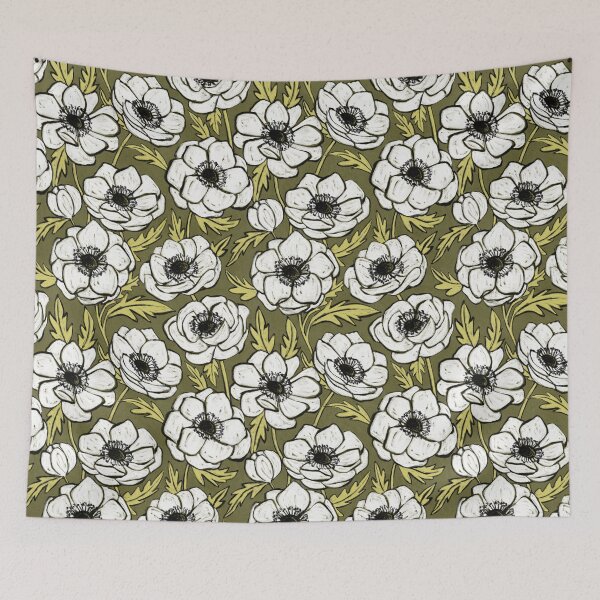 Item preview, White Chalk Anemones on Olive Green designed and sold by micklyn.