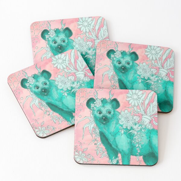 Item preview, Cyan&Pink Floral Hyena designed and sold by Tempera-Mentum.