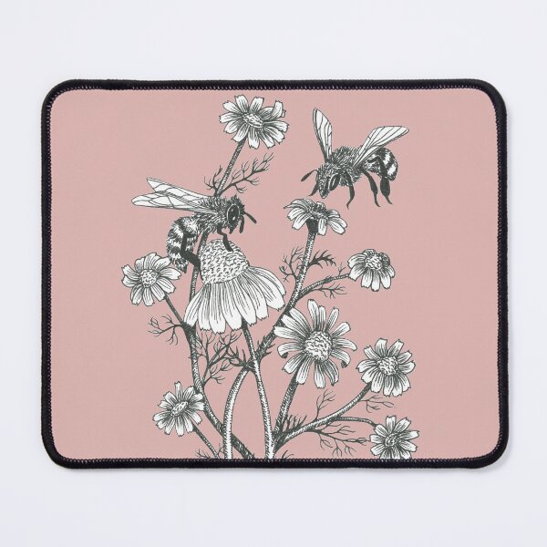 Item preview, bees and chamomile on dusty pink background designed and sold by EllenLambrichts.