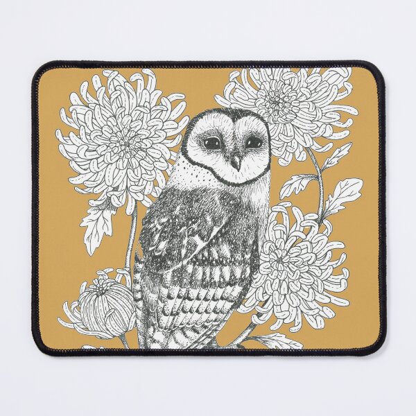 Item preview, owl and chrysanthemums on orange brown background designed and sold by EllenLambrichts.