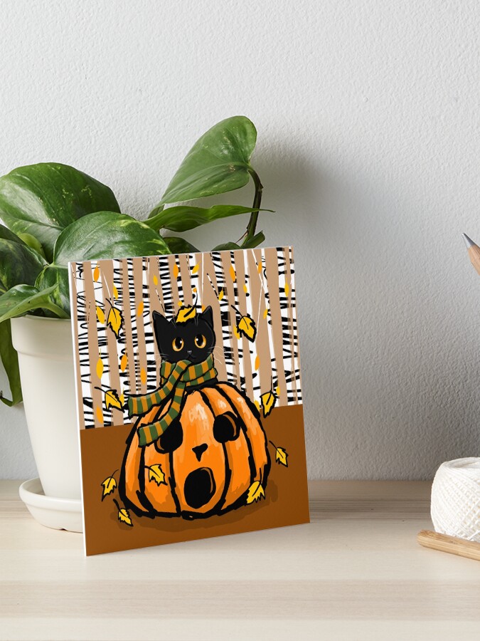 Thumbnail 1 of 2, Art Board Print, Autumn Kitty in A Pumpkin designed and sold by kilkennycat.