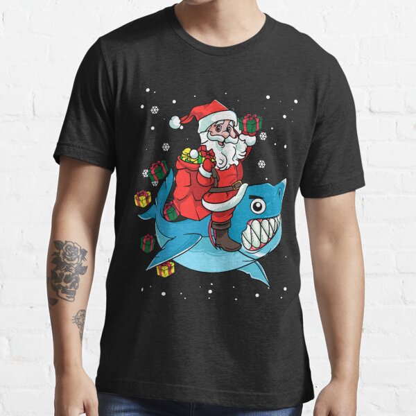 Santa Riding On a Shark Jaws Funny Christmas Youth Kids T-Shirt Funny 