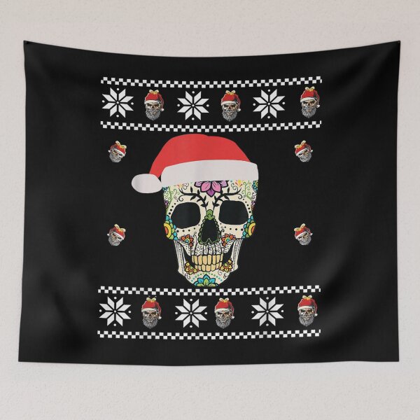 Item preview, Ugly Christmas Sugar Skull With Santa hat Apprel designed and sold by katieschunk.