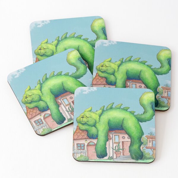 Item preview, Giant Green Napping Cat Dragon designed and sold by Tempera-Mentum.