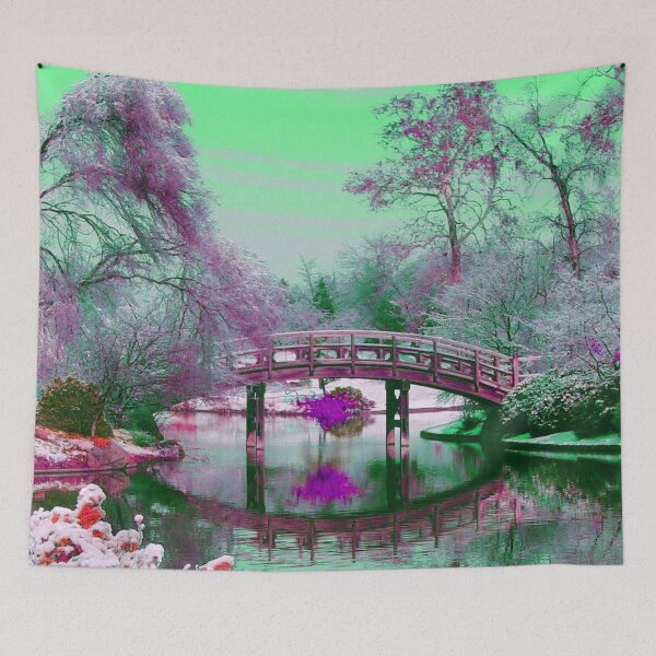Item preview, Japanese Garden Bridge Hashi Neon Vaporwave Aesthetic designed and sold by ShirtVibes.