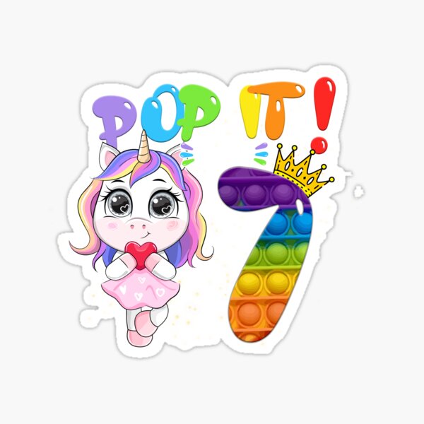 7th Birthday Girls Unicorn Pop it I am 7 years party Sticker