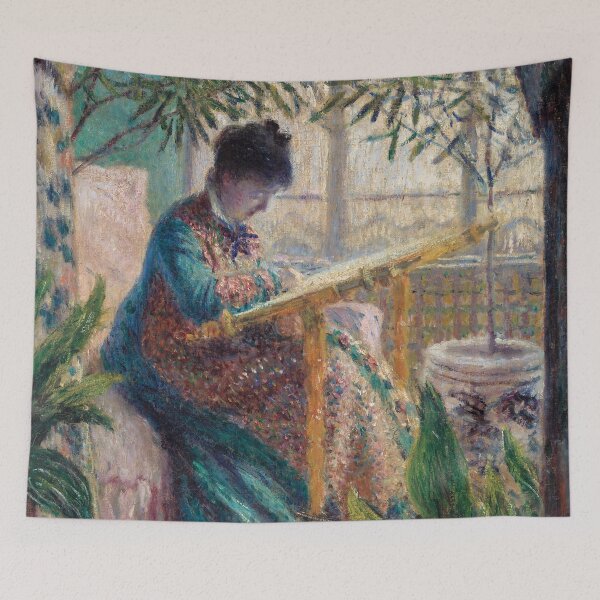 Item preview, Madame Monet Embroidering (1875) by Claude Monet designed and sold by Designedbysm.