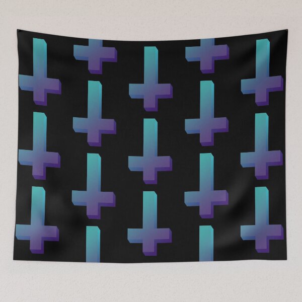 Item preview, Colorful Inverted Cross Pastel Goth Upside Down Cross Aqua Purple designed and sold by AlasAHintStudio.