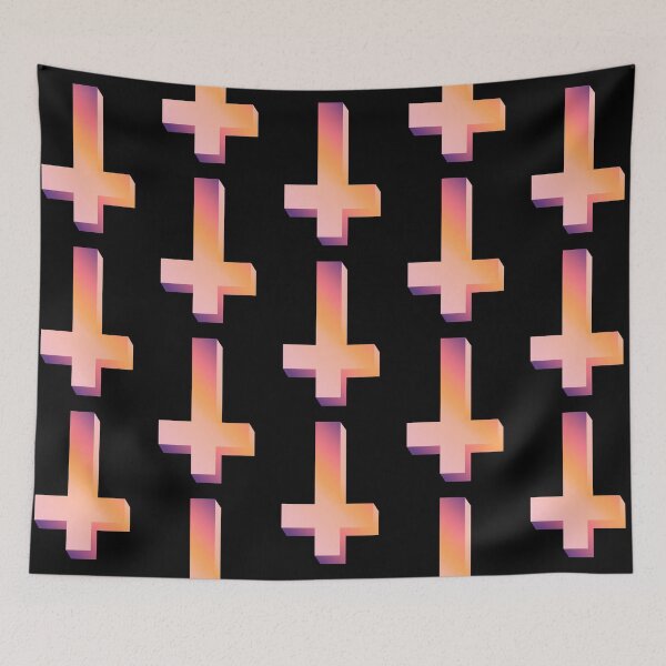 Item preview, Colorful Inverted Cross Pastel Goth Upside Down Cross Gradient Orange Pink Purple designed and sold by AlasAHintStudio.