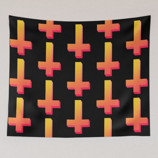 Item preview, Colorful Inverted Cross Pastel Goth Upside Down Cross Gradient Firey Orange designed and sold by AlasAHintStudio.